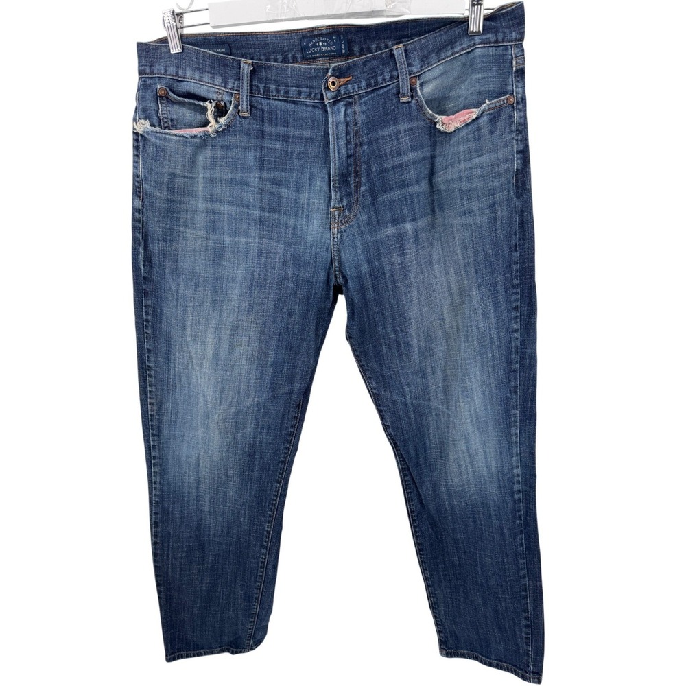 Lucky Brand 221‎ Jeans 40x32 Original Straight Mens Blue Denim Distressed